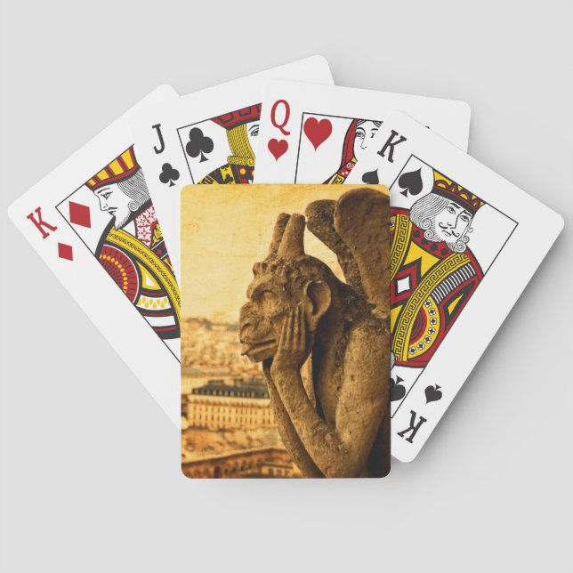 Medieval Le Stryge Gargoyle vid Notre Dame, Paris Spelkort (Baksidan)