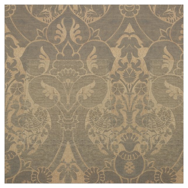 Medieval Lejon Peacocks & Pomegranates Mönster Tyg (Provkarta)