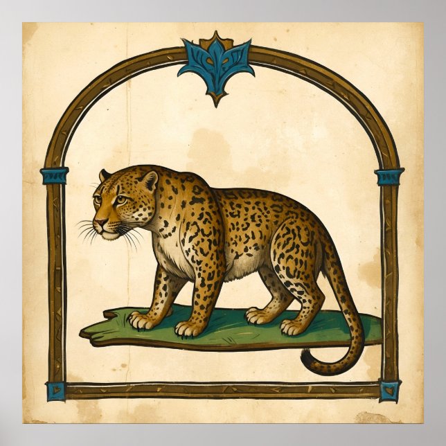 Medieval Leopard Illustration Old Art Poster (Framsidan)