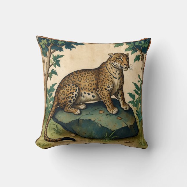 Medieval Leopard på Sten i Forest Art Kudde (Framsida)