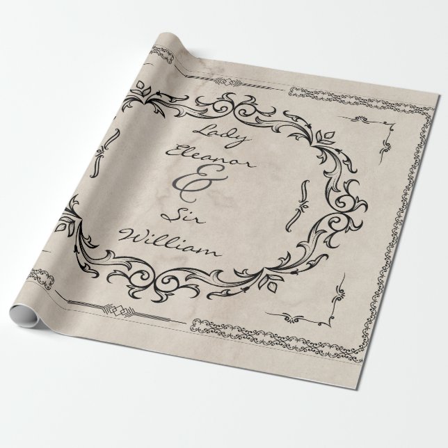 Medieval Manuscript Elegant bröllop Presentpapper (Utrullad)