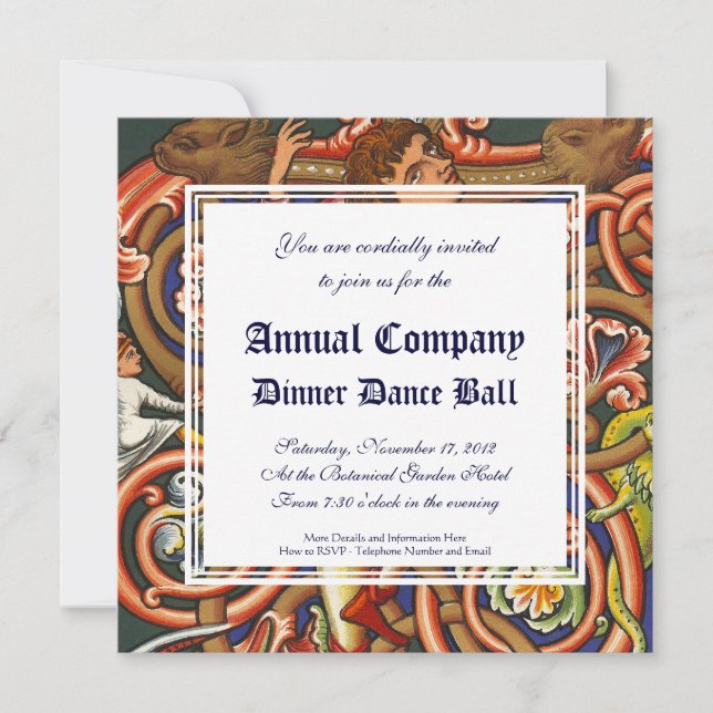 Medieval Manuscript Elegant Dancing Nobleman Inbjudningar (Framsida)