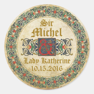 Medieval Manuscript Goth Bröllop-etikett Runt Klistermärke