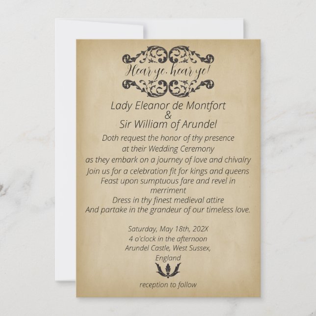 Medieval Merriment Faux Parchment Bröllop Inbjudningar (Framsida)