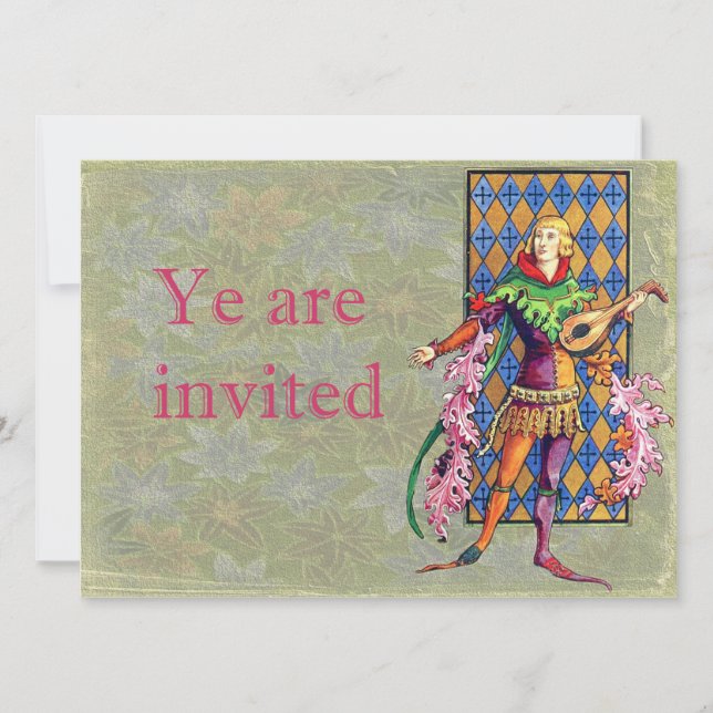 Medieval Minstrel och Lute Inbjudningar (Framsida)