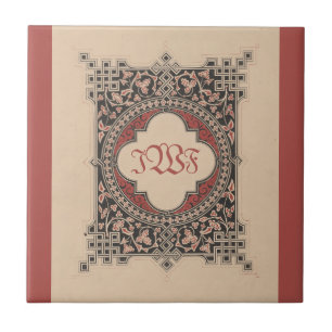 Medieval Monogram Celtic Knotics Blommigt Vintage Kakelplatta