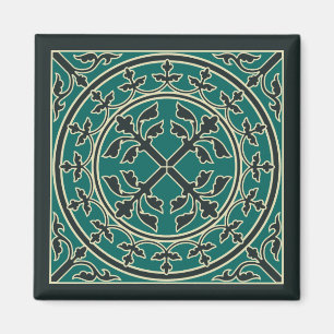Medieval Mörk grönt Beige Wandeine Löv Romanesque Magnet