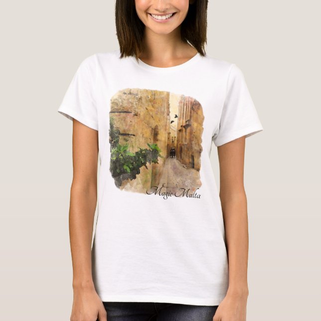 Medieval Narrow Street Old Byggnad Watercolor T Shirt (Framsida)
