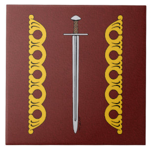 Medieval Norman Sword och Decorative Bands Kakelplatta