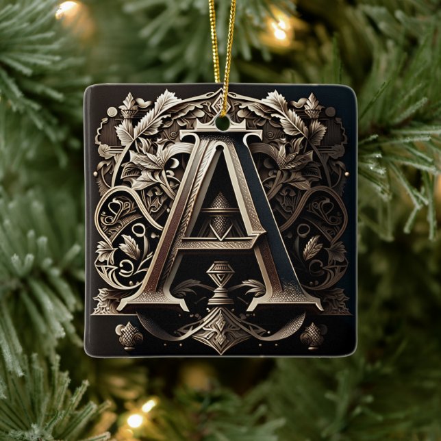 Medieval Ornamental Blommigt Brev A Julgransprydnad Keramik (Träd)