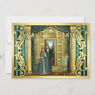 Medieval Photo Ram i Fantasy Bröllop Guld Spara Datumet
