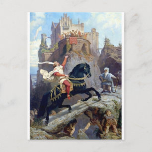 Medieval Prince Black horse gnomes castle Vykort