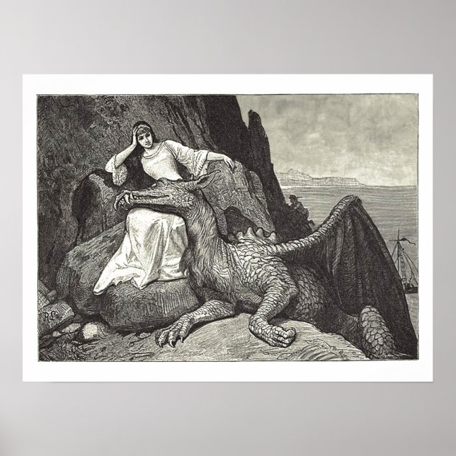 Medieval Queen och Hennes Pet Dragon Poster (Framsidan)