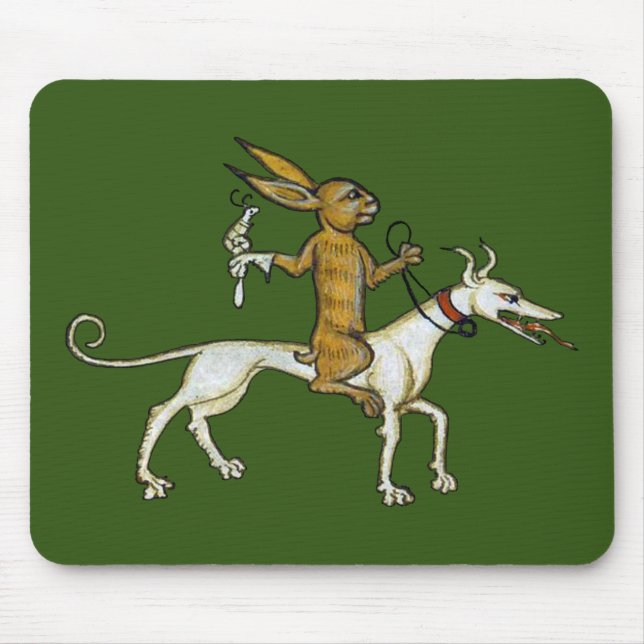 Medieval Rabbit Riding Hund och Holding Snigel Musmatta (Framsidan)