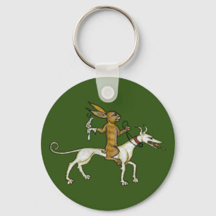 Medieval Rabbit Riding Hund och Holding Snigel Nyckelring
