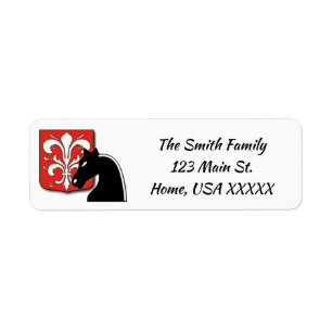 Medieval Red and Black Knight och Shield Returadress Etikett
