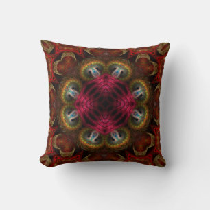 Medieval Red Guld Fractal Hearts Cushion Pillow Kudde