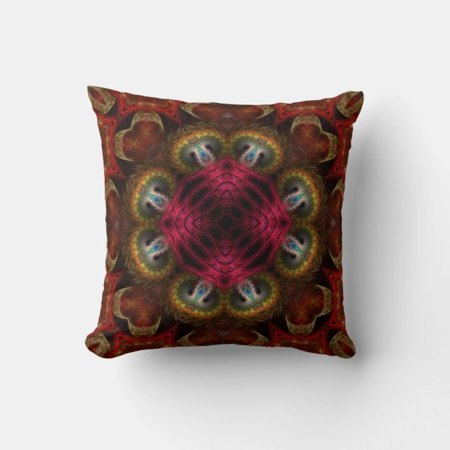 Medieval Red Guld Fractal Hearts Cushion Pillow Kudde (Framsida)