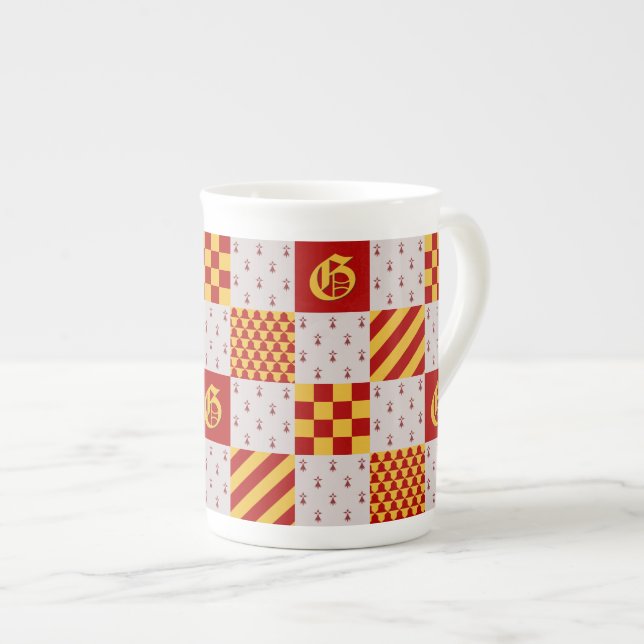 Medieval Red Gult Magic Fantasy Heraldic Benporslin Mugg (Framsida höger)