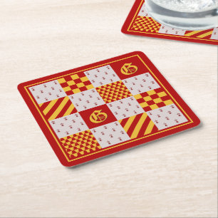 Medieval Red Gult Magic Fantasy Heraldic Underlägg Papper Kvadrat