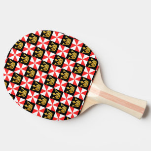 Medieval Red White Black Faux Guld Krona Mönster Pingisracket