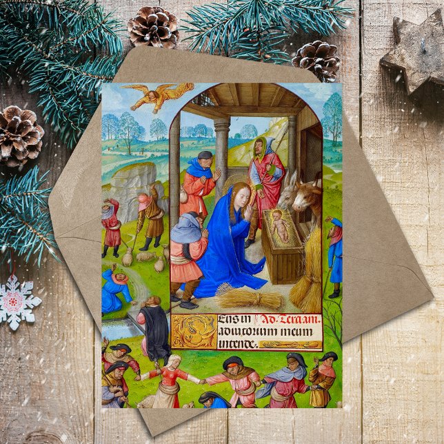 Medieval Religiösa Kristal jultomativitet Helg Vykort (Medieval Vintage Religious Christian Catholic Christmas Nativity Scene Holiday Postcard)