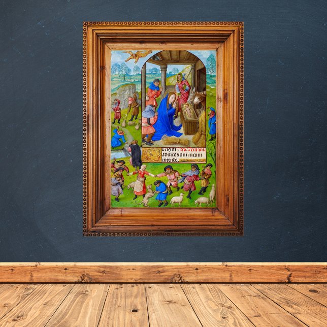 Medieval Religiösa Kristal jultomativitet Poster (Vintage Religious Catholic Christian Christmas Nativity Scene from a Medieval Illuminated Manuscript)