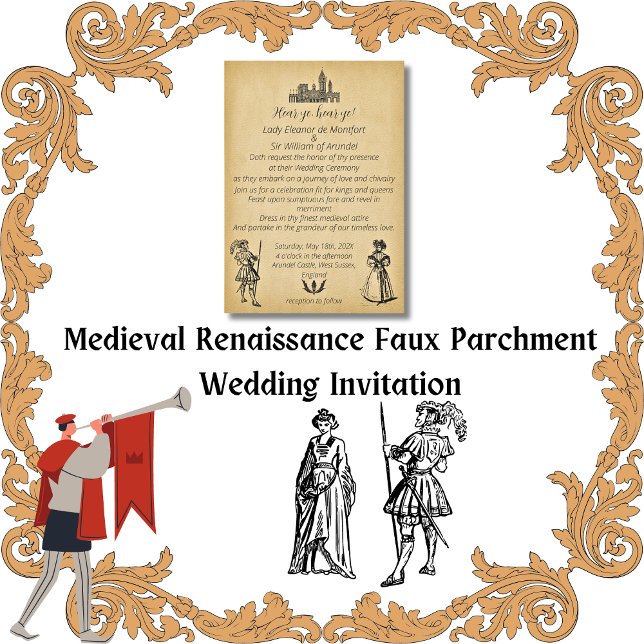 Medieval Renaissance Faux Parchment Bröllop Inbjudningar (Medieval Renaissance Faux Parchment Wedding Invitation)