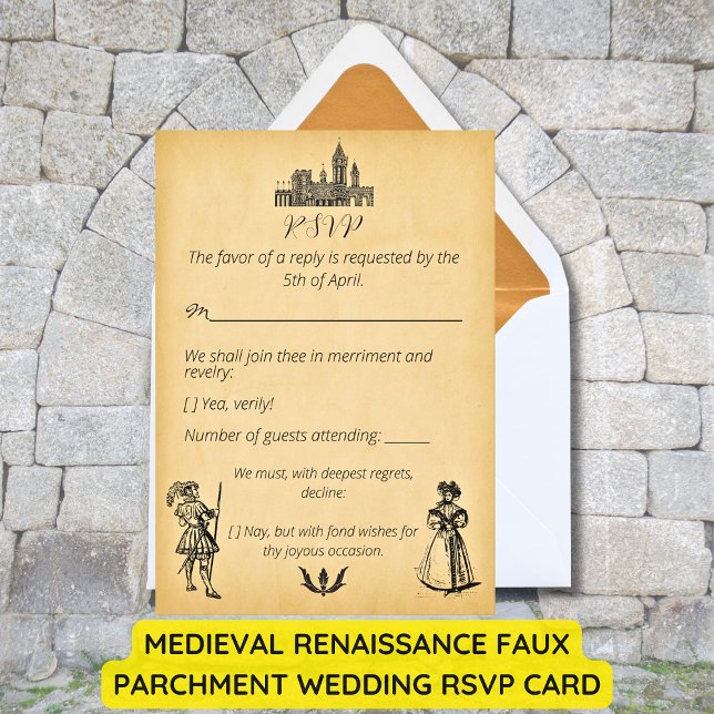 Medieval Renaissance Faux Parchment Bröllop OSA Kort (Medieval Renaissance Faux Parchment Wedding RSVP Card)