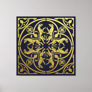 Medieval Renaissance Herald Lejon Leopard Metallic Canvastryck