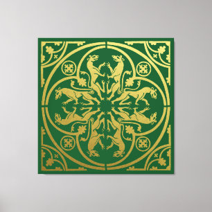 Medieval Renaissance Herald Lejon Leopard Metallic Canvastryck