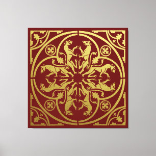 Medieval Renaissance Herald Lejon Leopard Metallic Canvastryck