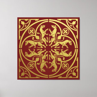 Medieval Renaissance Herald Lejon Leopard Metallic Canvastryck