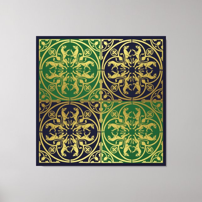 Medieval Renaissance Herald Lejon Leopard Metallic Canvastryck (Framsida)