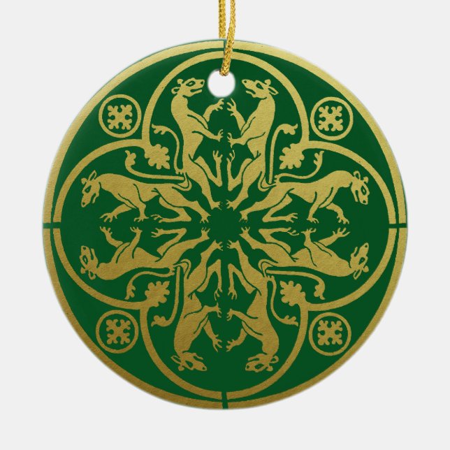 Medieval Renaissance Herald Lejon Leopard Metallic Julgransprydnad Keramik (Framsidan)