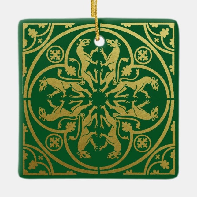 Medieval Renaissance Herald Lejon Leopard Metallic Julgransprydnad Keramik (Framsida)