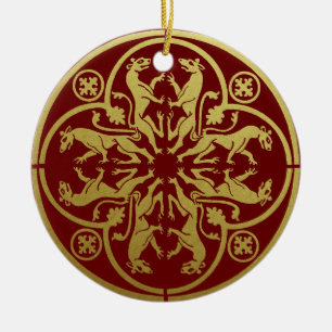 Medieval Renaissance Herald Lejon Leopard Metallic Julgransprydnad Keramik