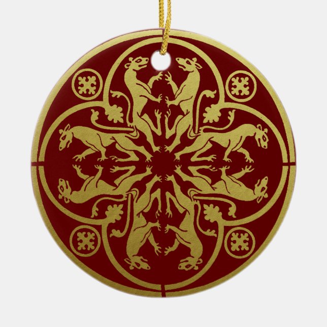 Medieval Renaissance Herald Lejon Leopard Metallic Julgransprydnad Keramik (Framsidan)