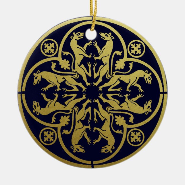 Medieval Renaissance Herald Lejon Leopard Metallic Julgransprydnad Keramik (Framsidan)