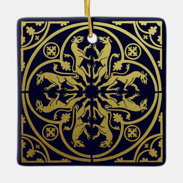 Medieval Renaissance Herald Lejon Leopard Metallic Julgransprydnad Keramik (Framsida)