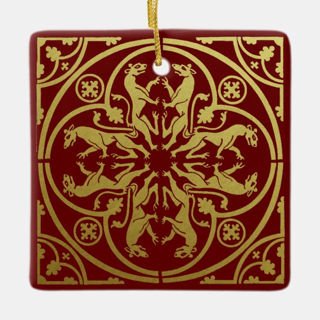 Medieval Renaissance Herald Lejon Leopard Metallic Julgransprydnad Keramik (Framsida)