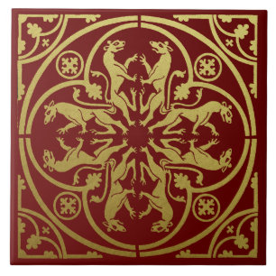 Medieval Renaissance Herald Lejon Leopard Metallic Kakelplatta