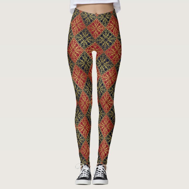Medieval Renaissance Herald Lejon Leopard Metallic Leggings (Framsida)