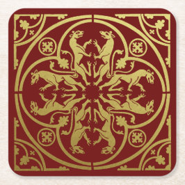 Medieval Renaissance Herald Lejon Leopard Metallic Underlägg Papper Kvadrat