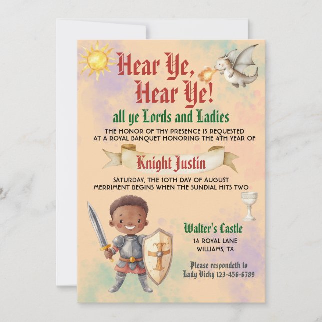 Medieval Renaissance Knight Birthday-inbjudan Inbjudningar (Framsida)
