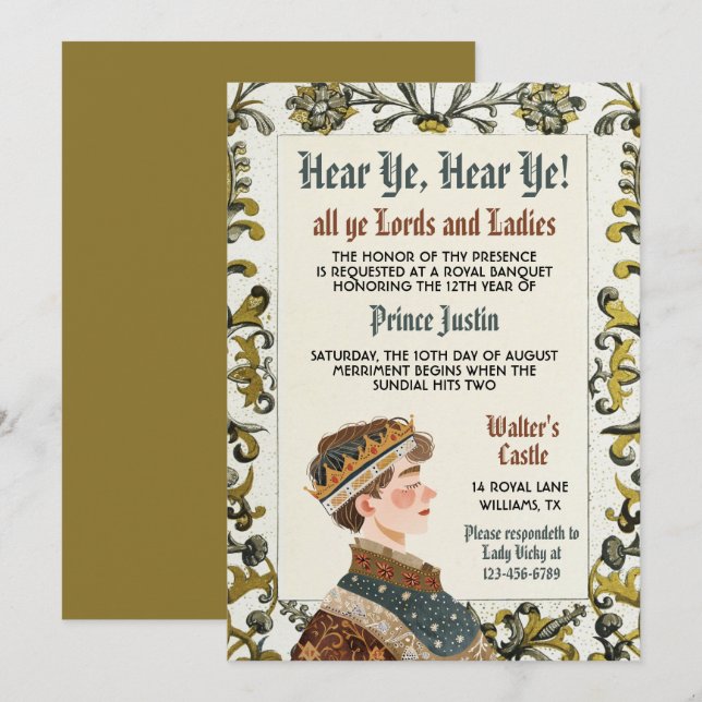 Medieval Renaissance Prince Birthday Investigation Inbjudningar (Fram/baksida)