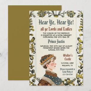 Medieval Renaissance Prince Birthday Investigation Inbjudningar