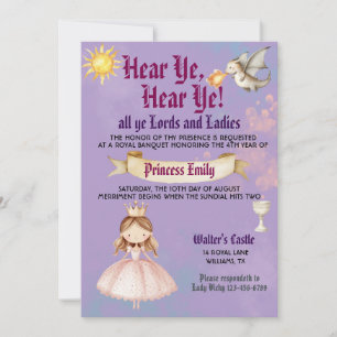 Medieval Renaissance Princess Birthday bjudande Inbjudningar