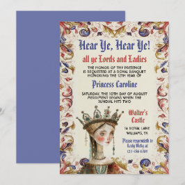 Medieval Renaissance Princess Birthday bjudande Inbjudningar