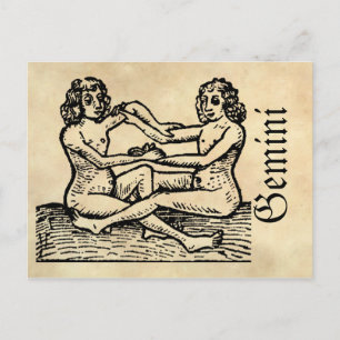 Medieval Renaissance Zodiac Symbol Gemini Vykort